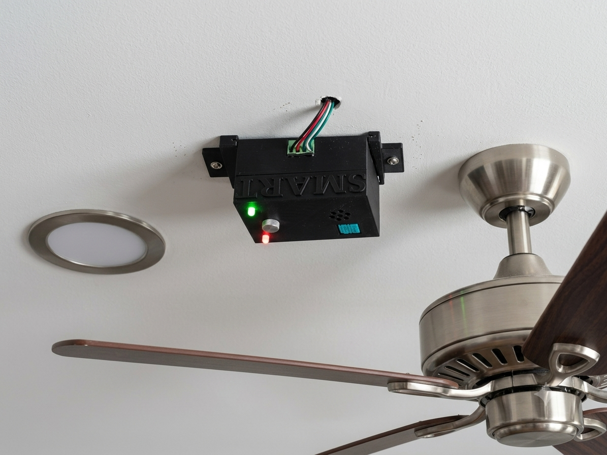SCU-01 unit shown from multiple angles including the DIN rail mounting tabs.